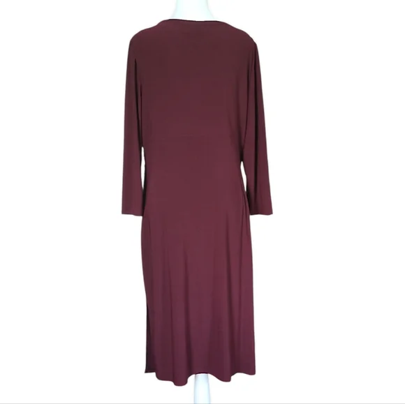 Ralph Lauren Long Sleeve Wrap-Front Midi Dress in Wine - Picture 3 of 6